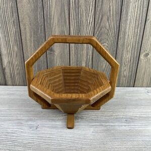 Handcrafted Wooden Collapsible Basket With Handle